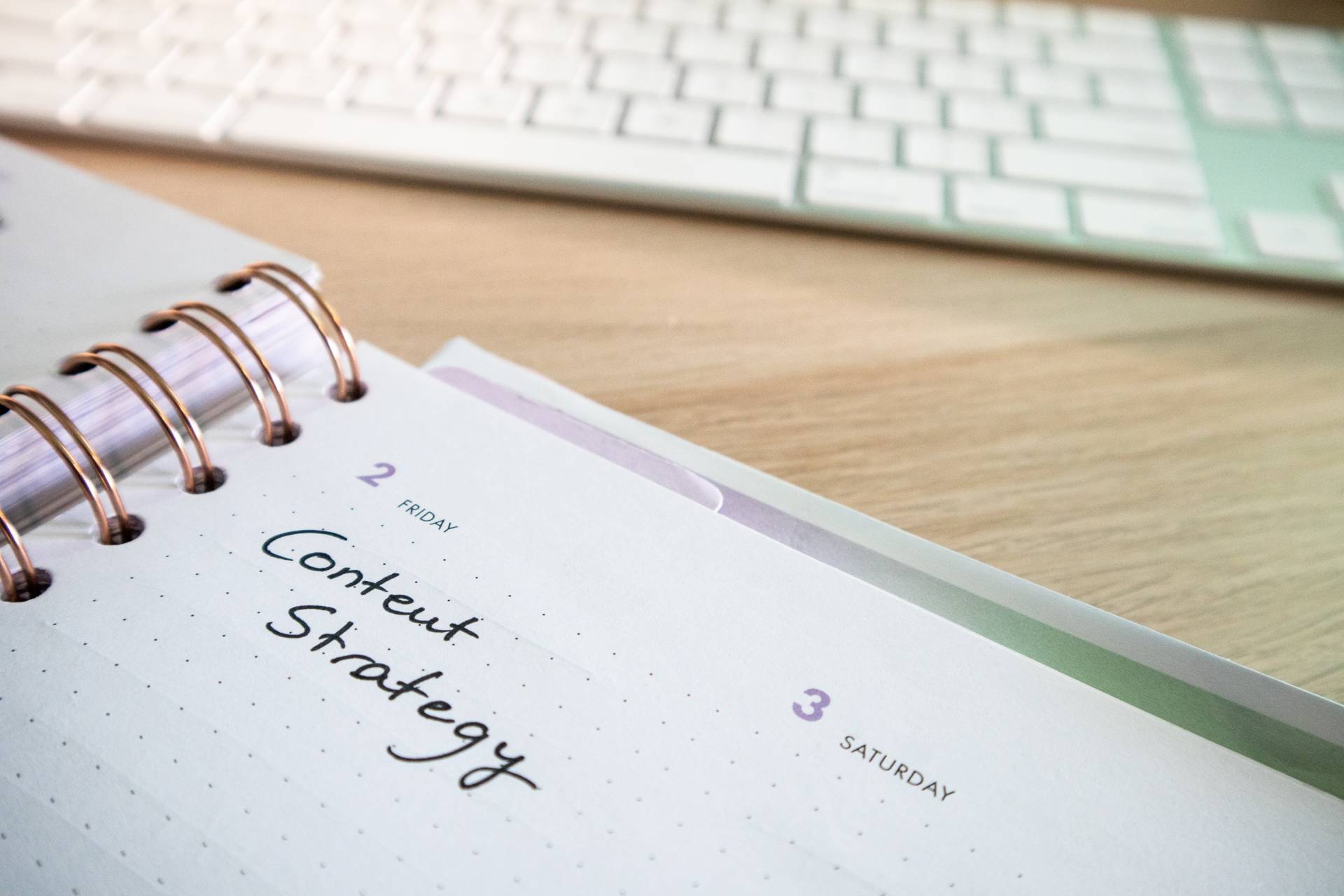 Planner depicting the beginning stages of creating a content strategy